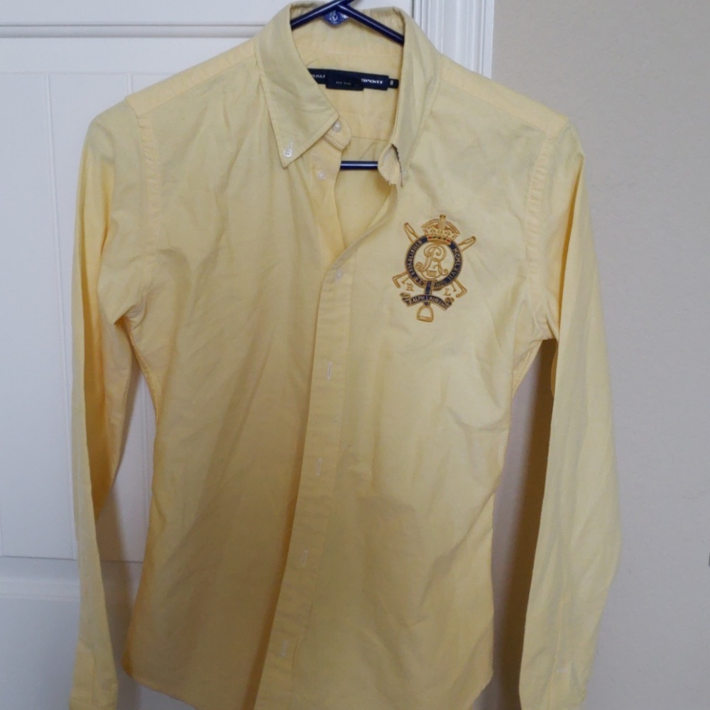 Long sleeve yellow polo button down shirt